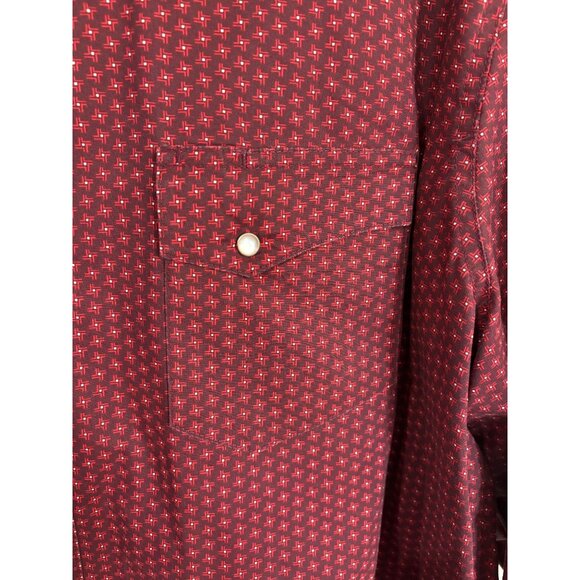 Wrangler Western Dress Shirt Wrancher Red Black Pearl Snaps Long Sleeve Mens XL - Picture 5 of 12